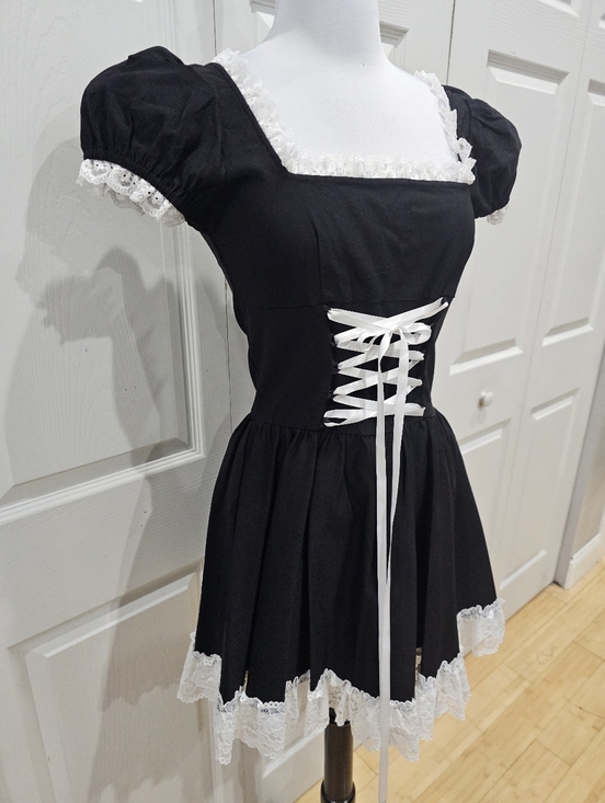 Dolls Kill Widow Cute Goth Absolute Grim Black White Lace Up Corset Mini Dress S - Picture 2 of 11